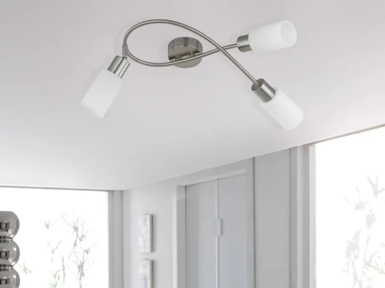 Deckenstrahler MARS 3-flammig Silber mit Glas Lampenschirmen Weiß, Breite 45cm