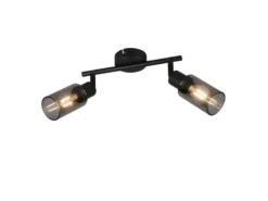 Deckenstrahler MARS 2-flammig Schwarz mit Rauchglas Lampenschirmen, Breite 25cm