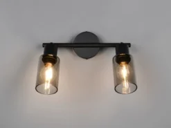 Deckenstrahler MARS 2-flammig Schwarz mit Rauchglas Lampenschirmen, Breite 25cm