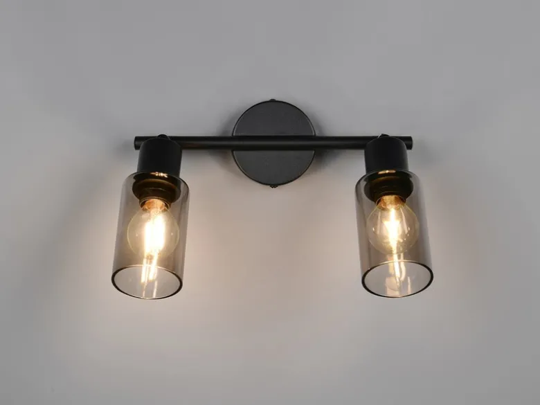 Deckenstrahler MARS 2-flammig Schwarz mit Rauchglas Lampenschirmen, Breite 25cm