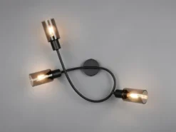Deckenstrahler MARS 3-flammig Schwarz mit Rauchglas Lampenschirmen, Breite 45cm