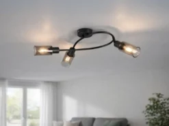 Deckenstrahler MARS 3-flammig Schwarz mit Rauchglas Lampenschirmen, Breite 45cm