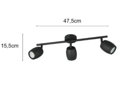 Deckenstrahler NANCY 3-flammig aus Metall Schwarz, Breite 47,5cm