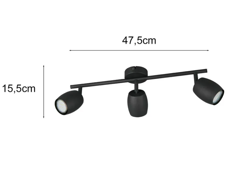 Deckenstrahler NANCY 3-flammig aus Metall Schwarz, Breite 47,5cm