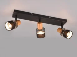 Deckenstrahler NANDINI 3-flammig, Holz & Draht-Stoff Lampenschirm, Breite 58,5cm