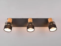 Deckenstrahler NANDINI 3-flammig, Holz & Draht-Stoff Lampenschirm, Breite 58,5cm