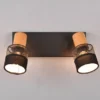 Deckenstrahler NANDINI 2-flammig, Holz & Draht-Stoff Lampenschirm, Breite 38,5cm
