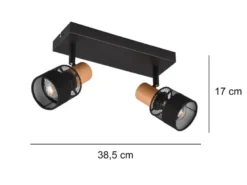 Deckenstrahler NANDINI 2-flammig, Holz & Draht-Stoff Lampenschirm, Breite 38,5cm
