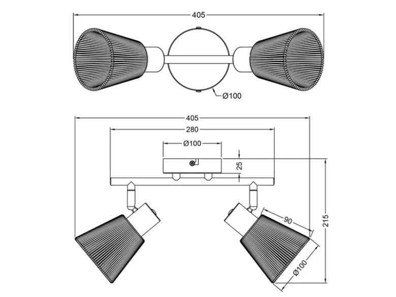 Deckenstrahler NATREL 2-flammig mit Lampenschirmen aus Papiergarn, B: 40,5cm