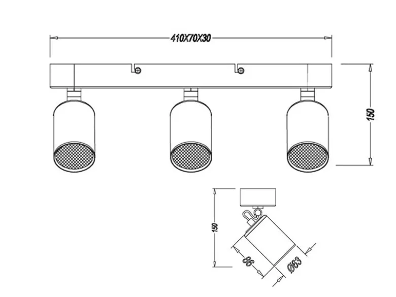 Deckenstrahler PAGO 3-flammig Metallschirm Schwarz, Breite 41cm