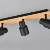 Deckenstrahler PIERRE 3-flammig aus Metall in Schwarz mit Holz, Breite 46cm