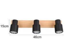 Deckenstrahler PIERRE 3-flammig aus Metall in Schwarz mit Holz, Breite 46cm