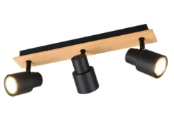 Deckenstrahler PIERRE 3-flammig aus Metall in Schwarz mit Holz, Breite 46cm