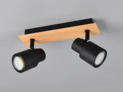 Deckenstrahler PIERRE 2-flammig aus Metall in Schwarz mit Holz, Breite 31cm