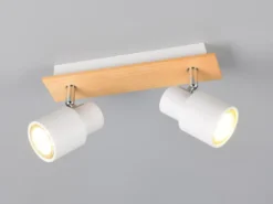 Deckenstrahler PIERRE 2-flammig aus Metall in Weiß mit Holz, Breite 31cm