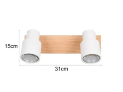 Deckenstrahler PIERRE 2-flammig aus Metall in Weiß mit Holz, Breite 31cm