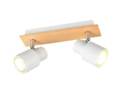Deckenstrahler PIERRE 2-flammig aus Metall in Weiß mit Holz, Breite 31cm