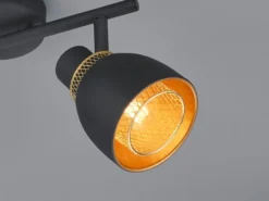Deckenstrahler PUNCH 2-flammig Schwarz Gold mit Drahtgeflecht, Breite 28cm