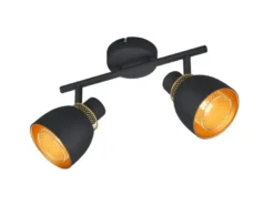 Deckenstrahler PUNCH 2-flammig Schwarz Gold mit Drahtgeflecht, Breite 28cm