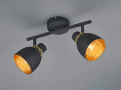 Deckenstrahler PUNCH 2-flammig Schwarz Gold mit Drahtgeflecht, Breite 28cm