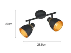 Deckenstrahler PUNCH 2-flammig Schwarz Gold mit Drahtgeflecht, Breite 28cm