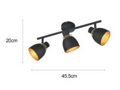 Deckenstrahler PUNCH 3-flammig Schwarz Gold mit Drahtgeflecht, Breite 45cm