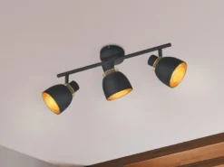 Deckenstrahler PUNCH 3-flammig Schwarz Gold mit Drahtgeflecht, Breite 45cm