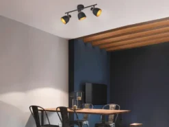 Deckenstrahler PUNCH 3-flammig Schwarz Gold mit Drahtgeflecht, Breite 45cm