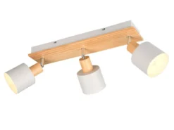 Deckenstrahler SHANTI Hellgrau mit Holz 3-flammig, Breite 45cm