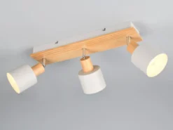 Deckenstrahler SHANTI Hellgrau mit Holz 3-flammig, Breite 45cm