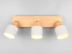 Deckenstrahler SHANTI Hellgrau mit Holz 3-flammig, Breite 45cm