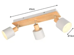 Deckenstrahler SHANTI Hellgrau mit Holz 3-flammig, Breite 45cm