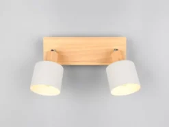 Deckenstrahler SHANTI Hellgrau mit Holz 2-flammig, Breite 30cm