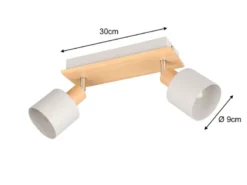 Deckenstrahler SHANTI Hellgrau mit Holz 2-flammig, Breite 30cm