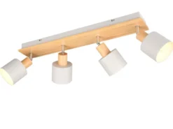 Deckenstrahler SHANTI Hellgrau mit Holz 4-flammig, Breite 60cm