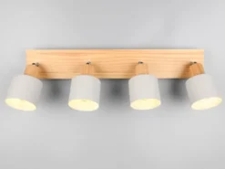 Deckenstrahler SHANTI Hellgrau mit Holz 4-flammig, Breite 60cm