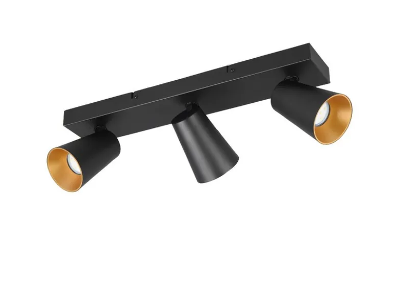 Deckenstrahler SHARP Schwarz Gold 3-flammig, Breite 46cm