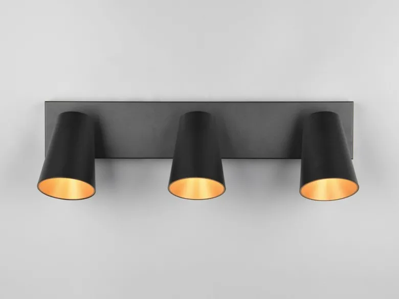 Deckenstrahler SHARP Schwarz Gold 3-flammig, Breite 46cm