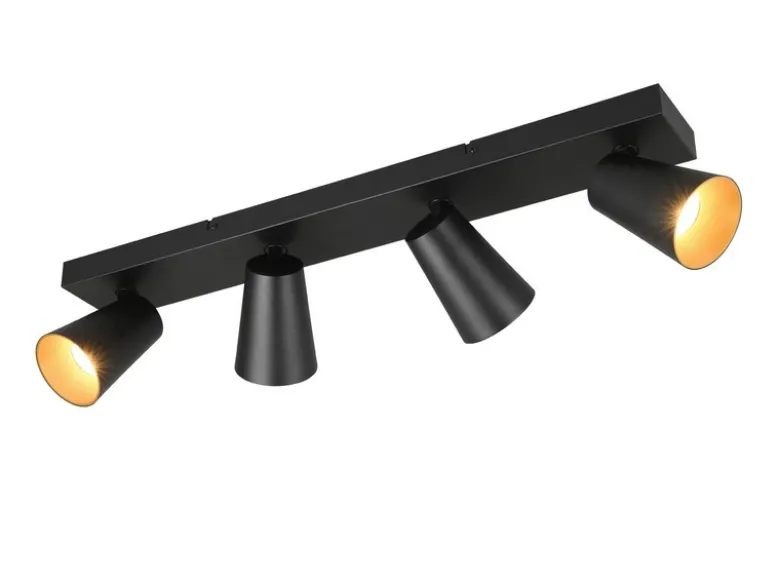 Deckenstrahler SHARP Schwarz Gold 4-flammig, Breite 64cm