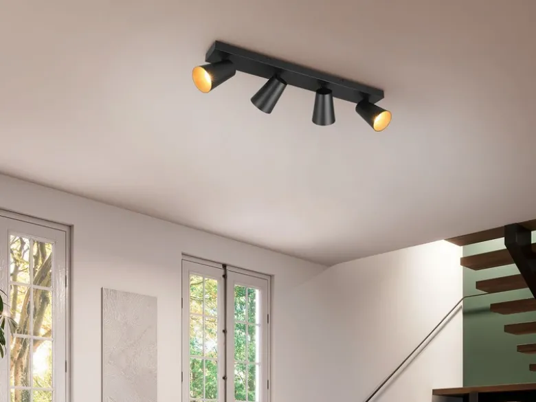 Deckenstrahler SHARP Schwarz Gold 4-flammig, Breite 64cm