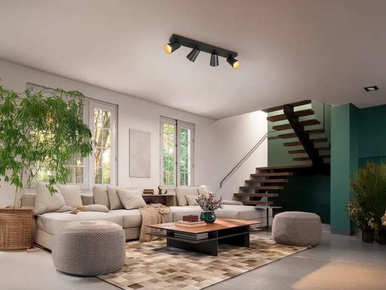 Deckenstrahler SHARP Schwarz Gold 4-flammig, Breite 64cm