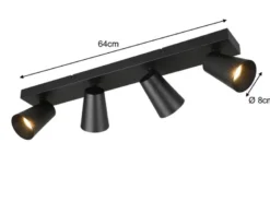 Deckenstrahler SHARP Schwarz Gold 4-flammig, Breite 64cm