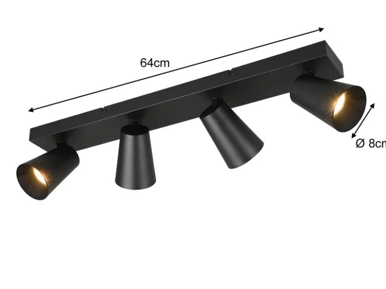 Deckenstrahler SHARP Schwarz Gold 4-flammig, Breite 64cm