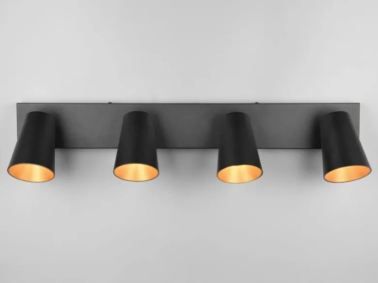 Deckenstrahler SHARP Schwarz Gold 4-flammig, Breite 64cm