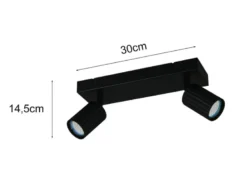 Deckenstrahler SOKA 2-flammig aus Metall Schwarz, Breite 30cm