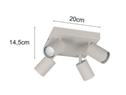 Deckenstrahler SOKA 4-flammig aus Metall Hellgrau, Quadrat 20cm