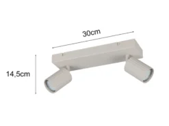Deckenstrahler SOKA 2-flammig aus Metall Hellgrau, Breite 30cm