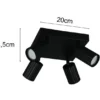 Deckenstrahler SOKA 4-flammig aus Metall Schwarz, Quadrat 20cm