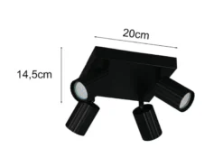 Deckenstrahler SOKA 4-flammig aus Metall Schwarz, Quadrat 20cm