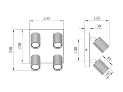 Deckenstrahler SOKA 4-flammig aus Metall Weiß, Quadrat 20cm